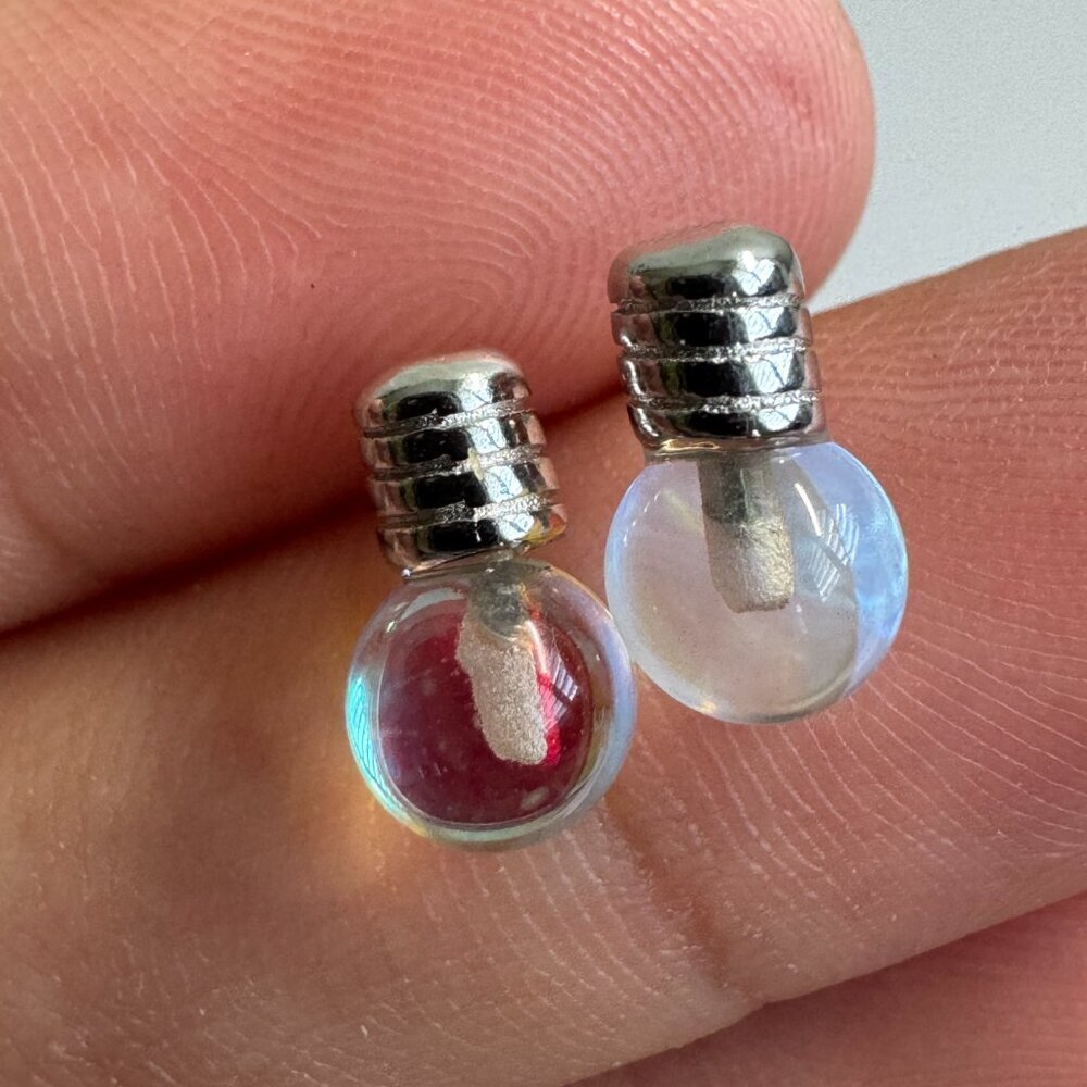 925 Sterling Silver Mini Light Bulb Glass Sphere Stud Earrings